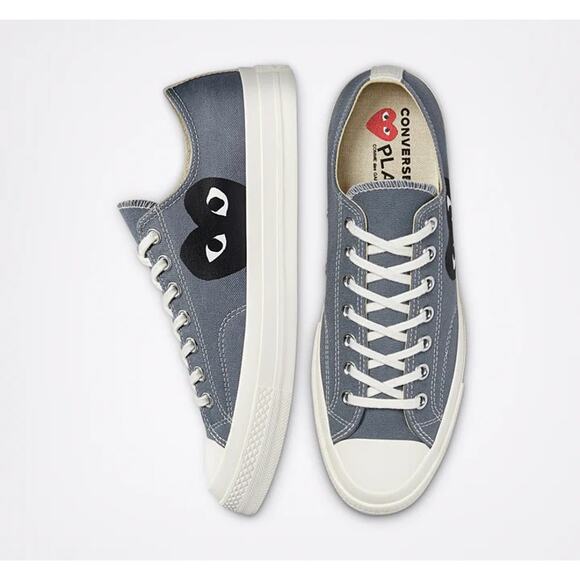 CONVERSE '70 X PLAY Grey Low Top Sneakers Black Heart Lace Up Mens 5 / Wms 7 - Picture 3 of 10